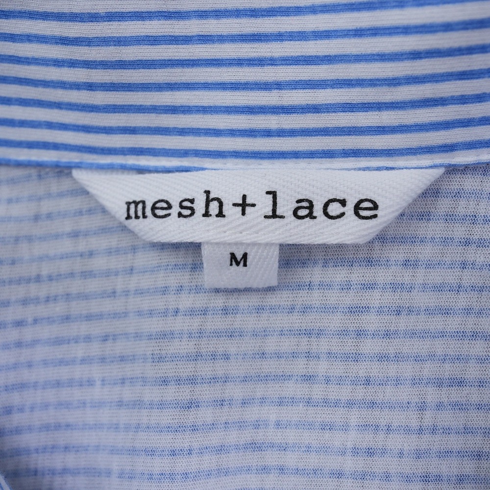 Mesh+Lace Blue White Striped Peplum Button Down Shirt Women Medium Short Sleeve - Picture 6 of 10